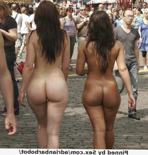 Two Brunettes Nude In Public - Rearview